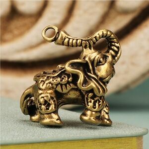 Vintage Brass Elephant Charm Pendant - Gold Color